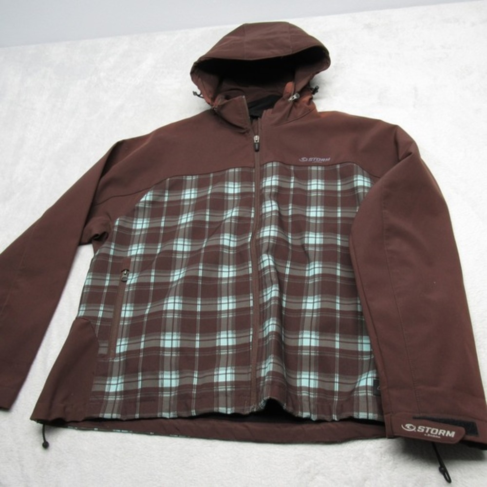 Dickies Storm Jacket Women 2XL Brown Plaid Hooded Full Zip Fleece Line Softshell - Picture 3 of 15